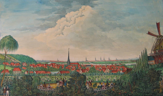 Harburg von der Südseite, 1838 (Künstler: Lenzner, Original: Helms-Museum, Harburg)