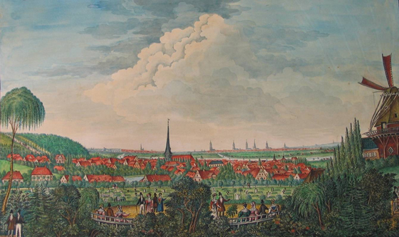 1838 - Lenzner - Südseite Harburg von der Südseite, 1838 (Künstler: Lenzner, Original: Helms-Museum, Harburg)